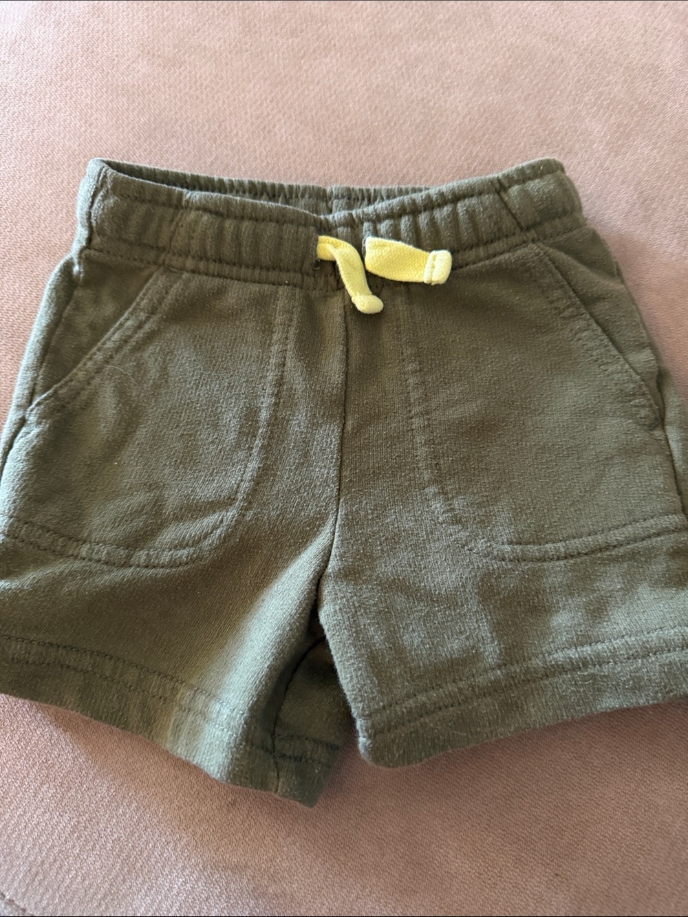 Cat & Jack Olive Green Kids Pull-On Shorts with Yellow Drawstring 12M